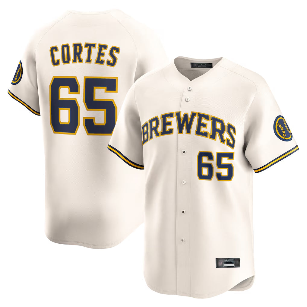 Johmsee M.Brewers #65 Nestor Cortes Player Cream Home Limited Game Stitched Jerseys