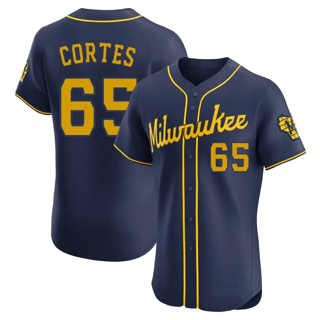 Johmsee M.Brewers #65 Nestor Cortes Player Navy Home Limited Elite Stitched Jerseys