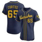 Johmsee M.Brewers #65 Nestor Cortes Player Navy Home Limited Elite Stitched Jerseys