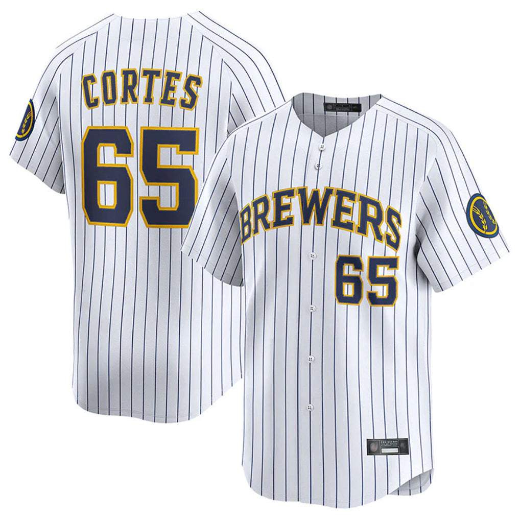 Johmsee M.Brewers #65 Nestor Cortes Player White Stripes Home Limited Game Stitched Jerseys