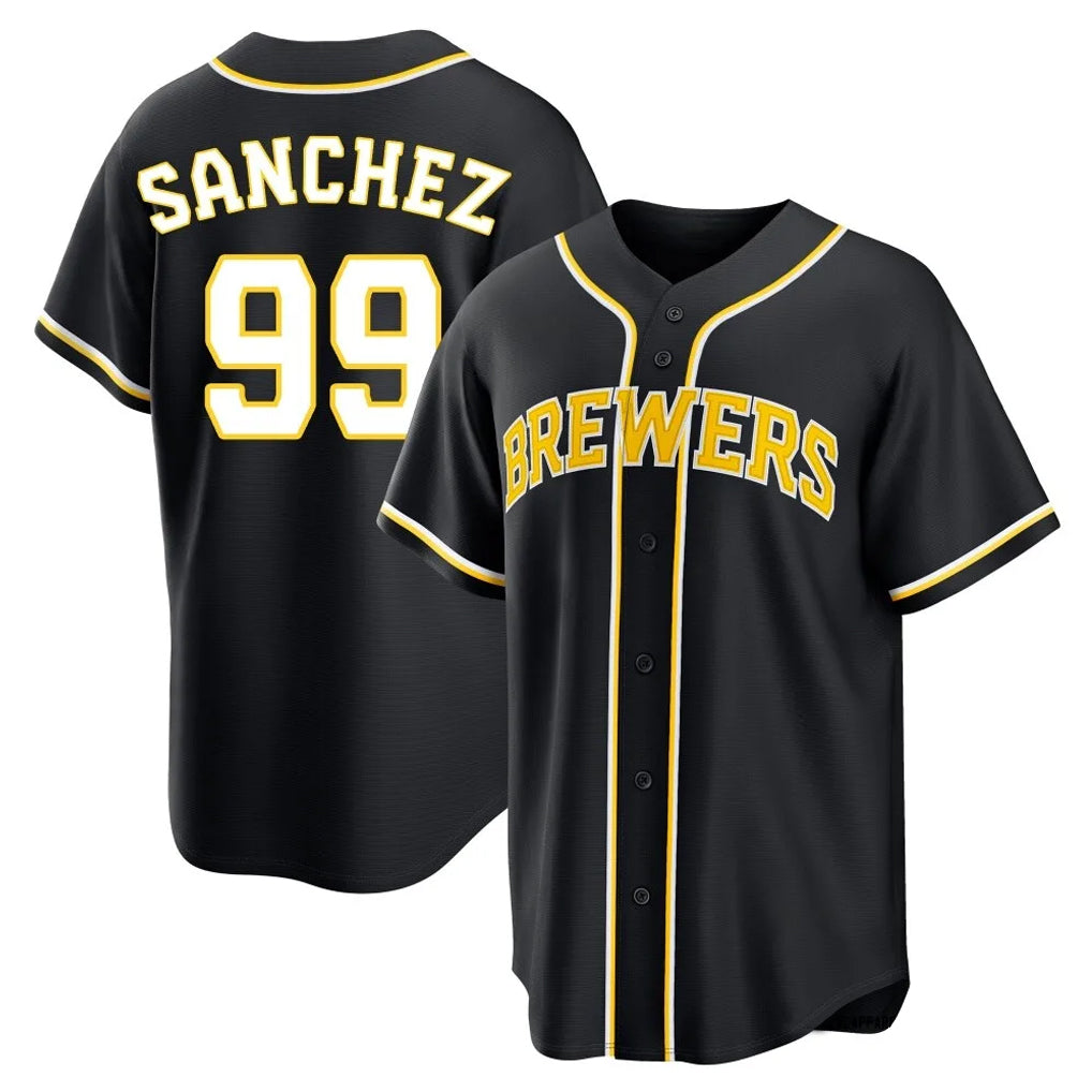 Johmsee M.Brewers #99 Gary Sanchez Player Black Fashion Out Home Game Stitched Jerseys