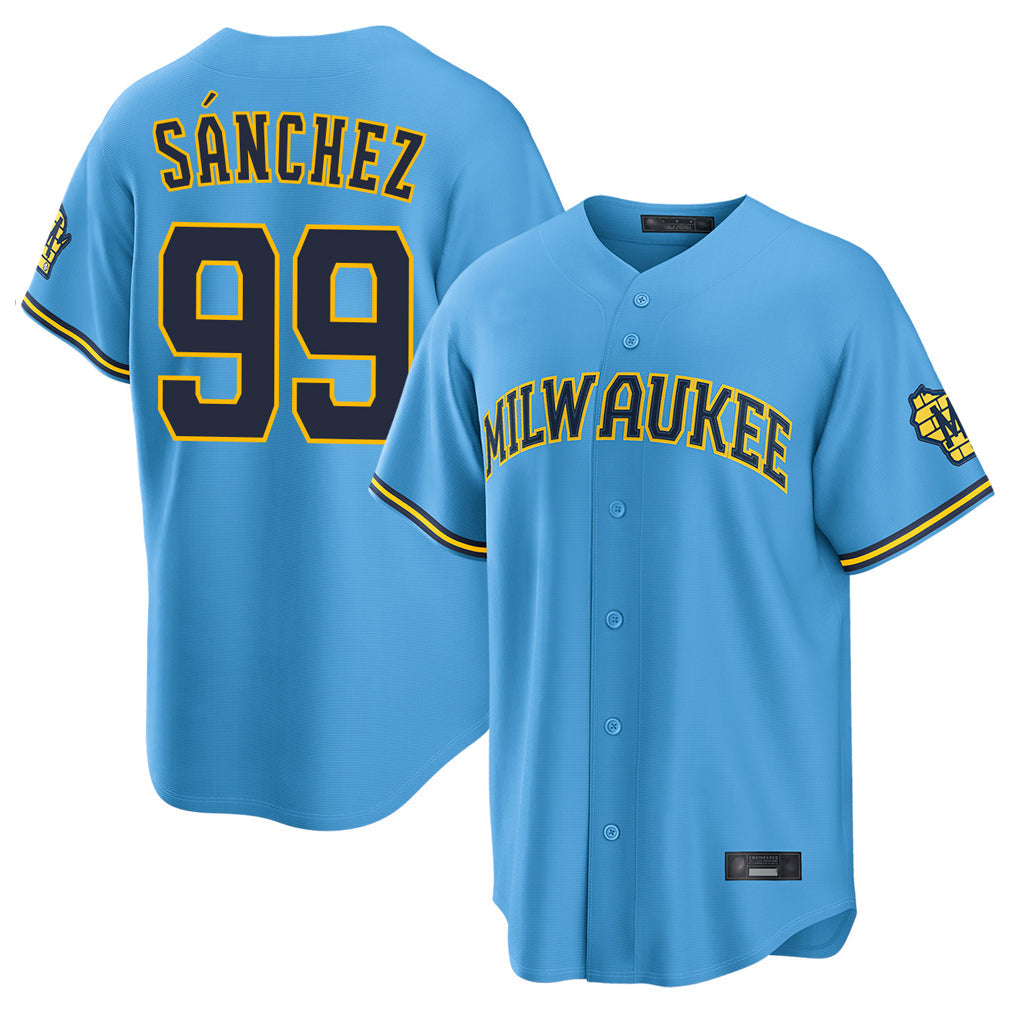 Johmsee M.Brewers #99 Gary Sanchez Player Light Blue Road Stadium Game Stitched Jerseys