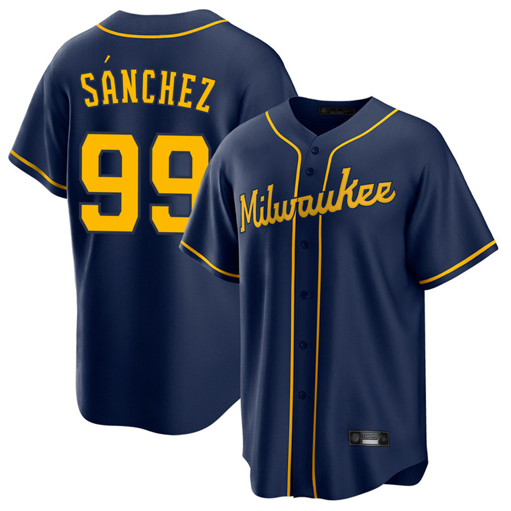 Johmsee M.Brewers #99 Gary Sanchez Player Navy Home Game Stitched Jerseys