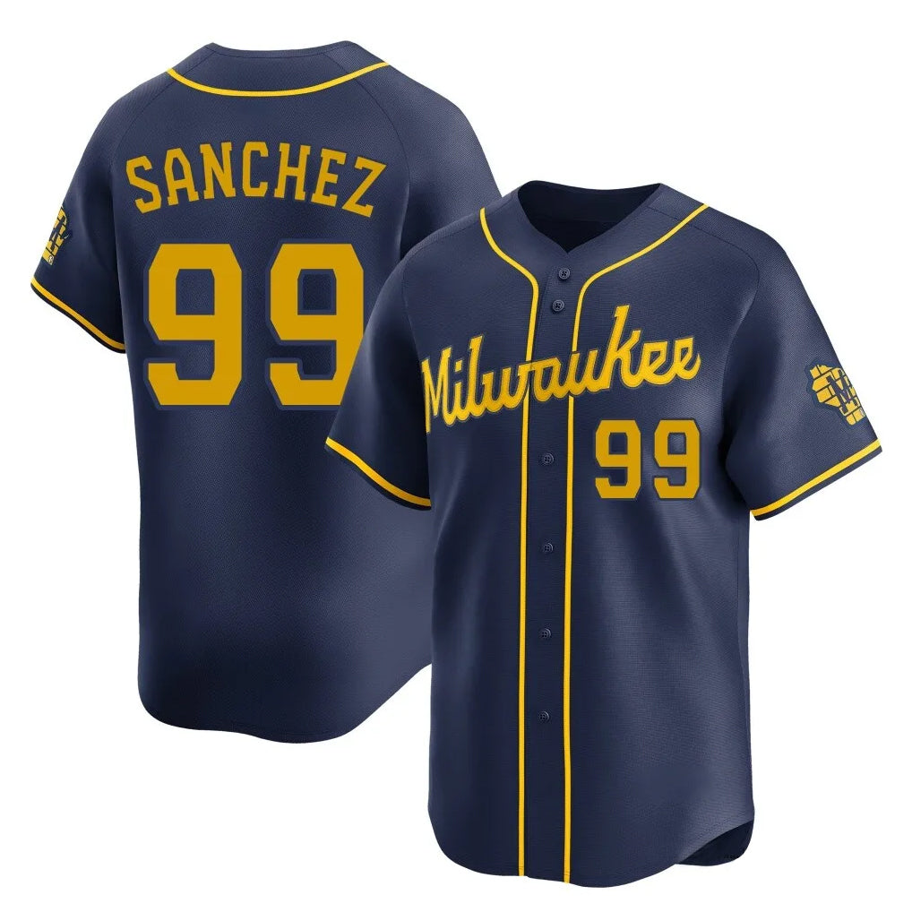 Johmsee M.Brewers #99 Gary Sanchez Player Navy Home Limited Stitched Jerseys