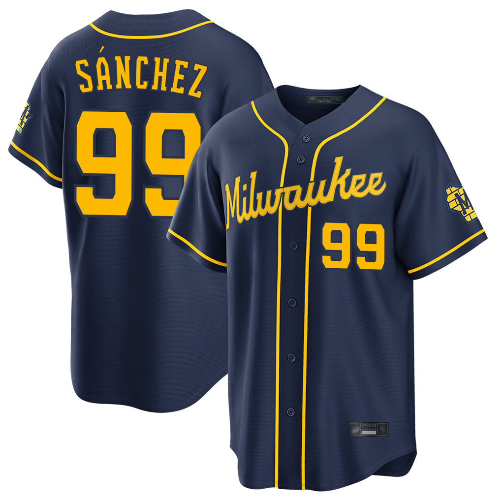 Johmsee M.Brewers #99 Gary Sanchez Player Navy Home Stadium Game Stitched Jerseys