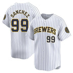 Johmsee M.Brewers #99 Gary Sanchez Player White Stripes Home Game Stitched Jerseys