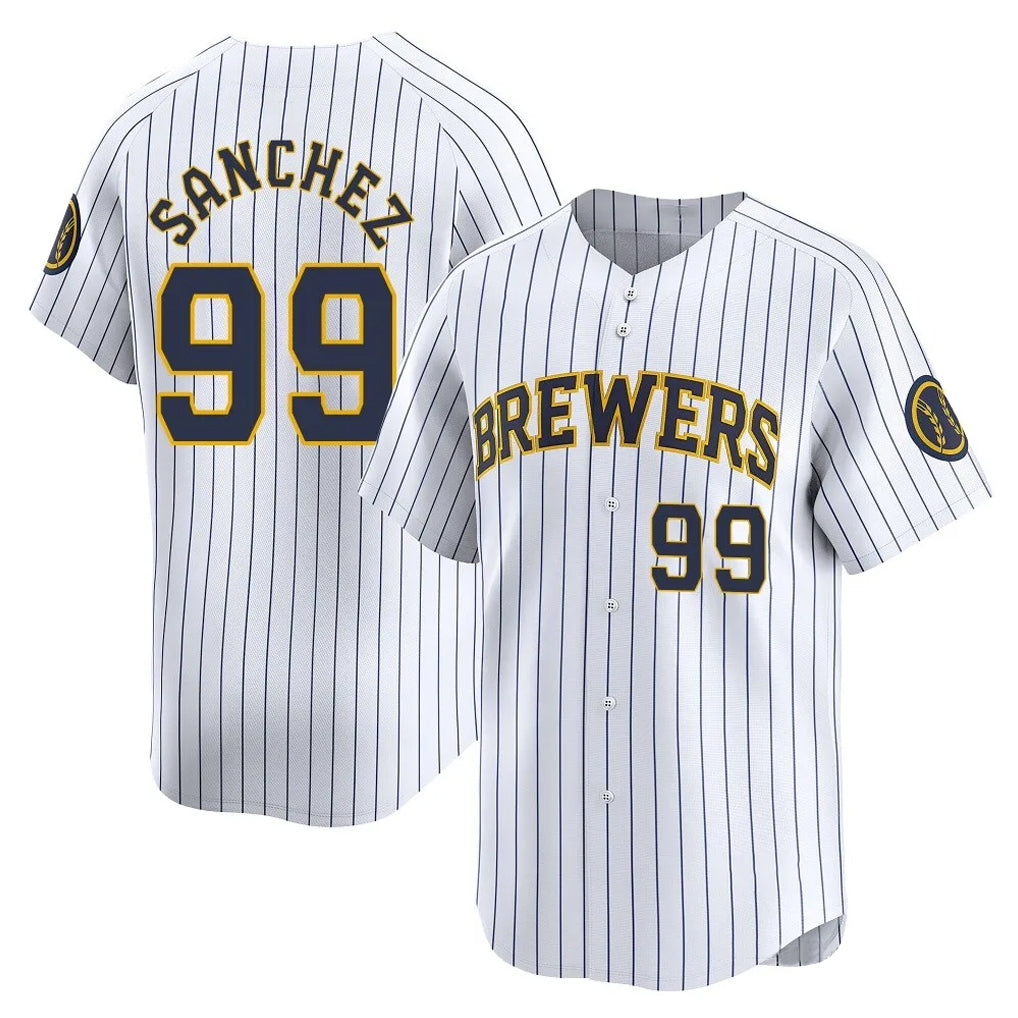 Johmsee M.Brewers #99 Gary Sanchez Player White Stripes Home Game Stitched Jerseys