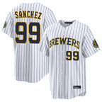 Johmsee M.Brewers #99 Gary Sanchez Player White Stripes Home Limited Game Stitched Jerseys