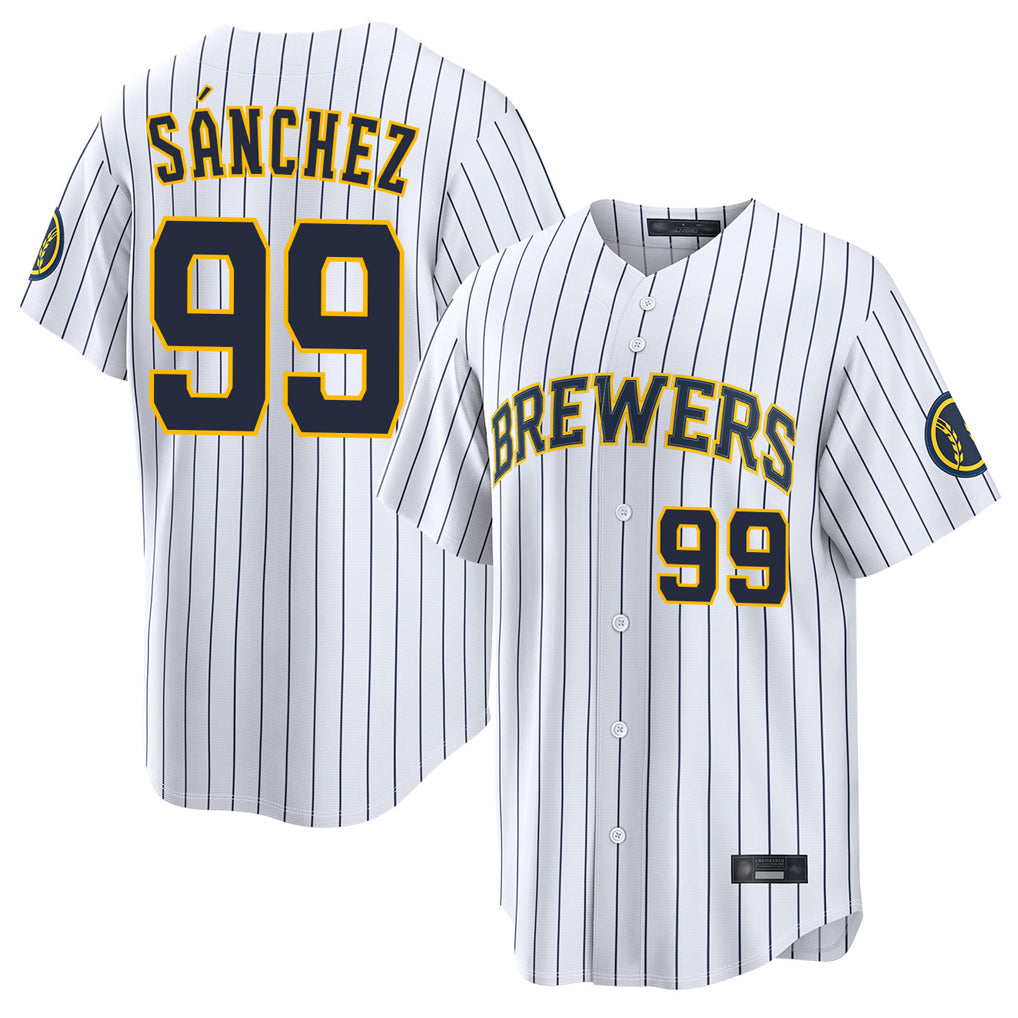 Johmsee M.Brewers #99 Gary Sanchez Player White Stripes Home Limited Game Stitched Jerseys