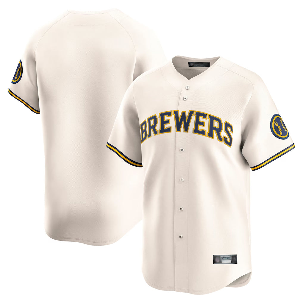 Johmsee M.Brewers Blank Player Cream Home Limited Game Stitched Jerseys