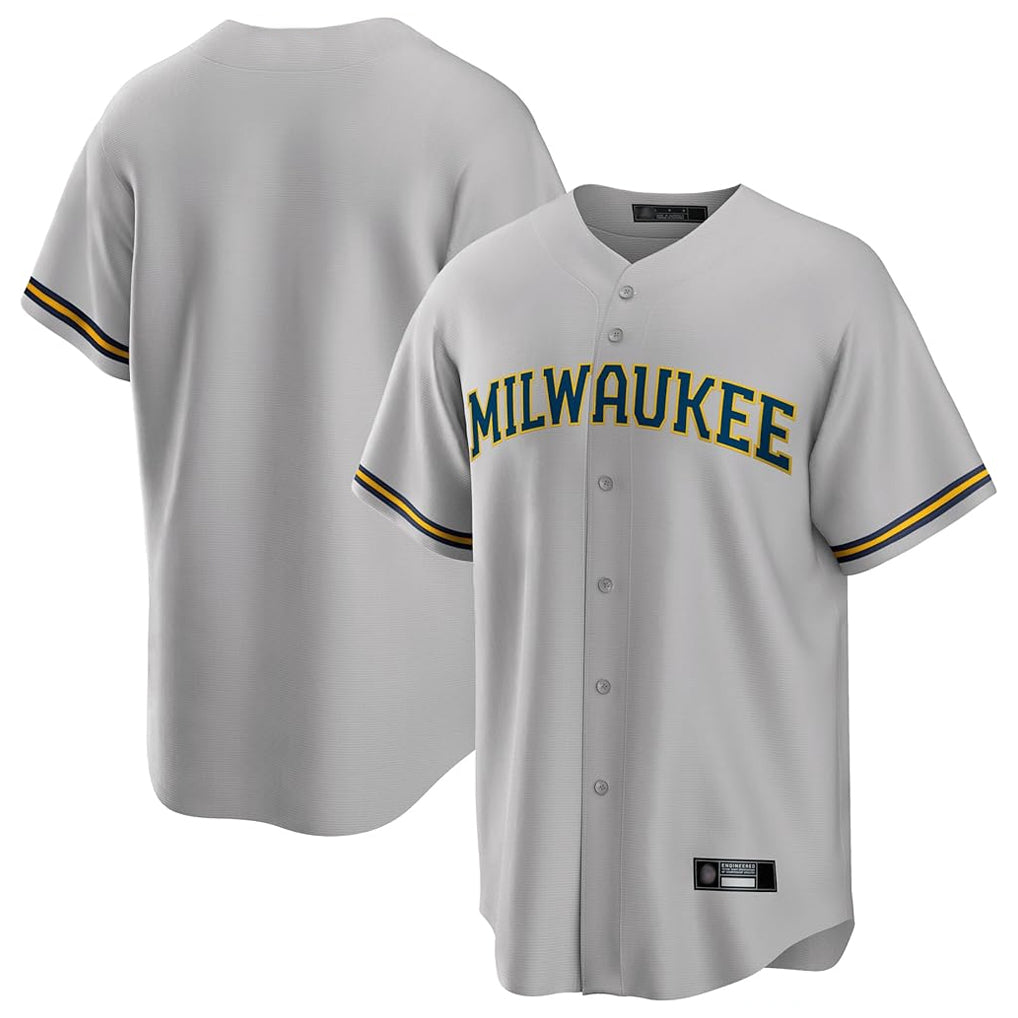 Johmsee M.Brewers Blank Player Gray Home Game Stitched Jerseys