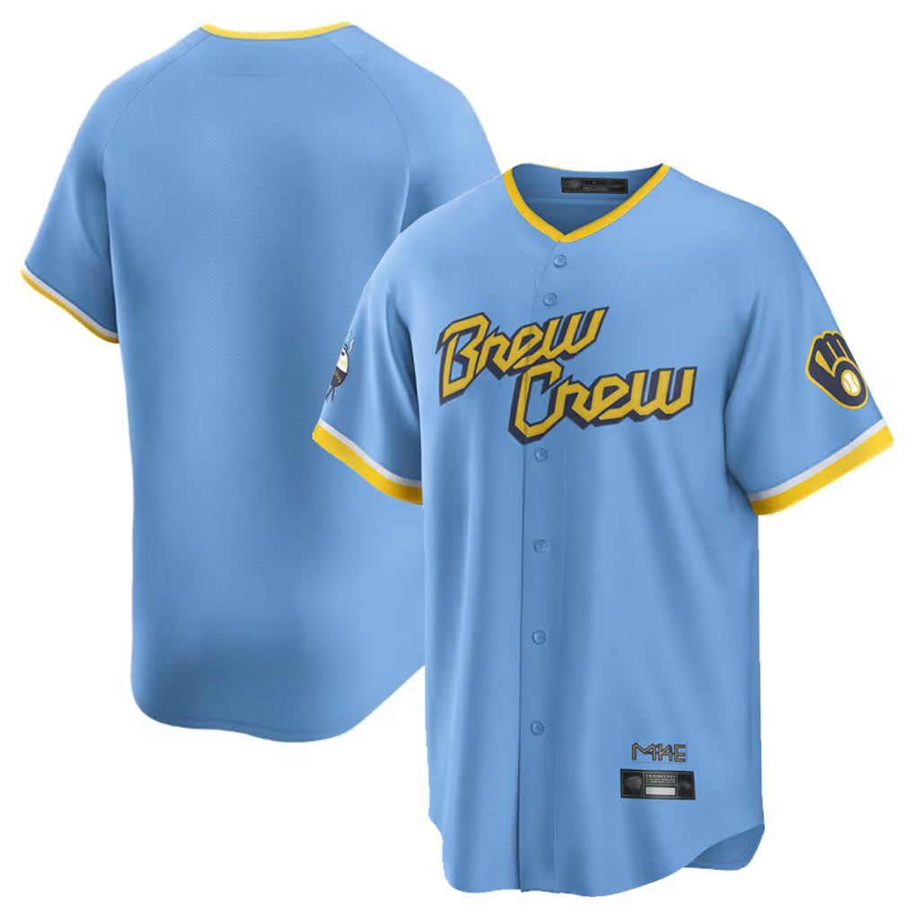Johmsee M.Brewers Blank Player Light Blue City Connect Home Game Stitched Jerseys