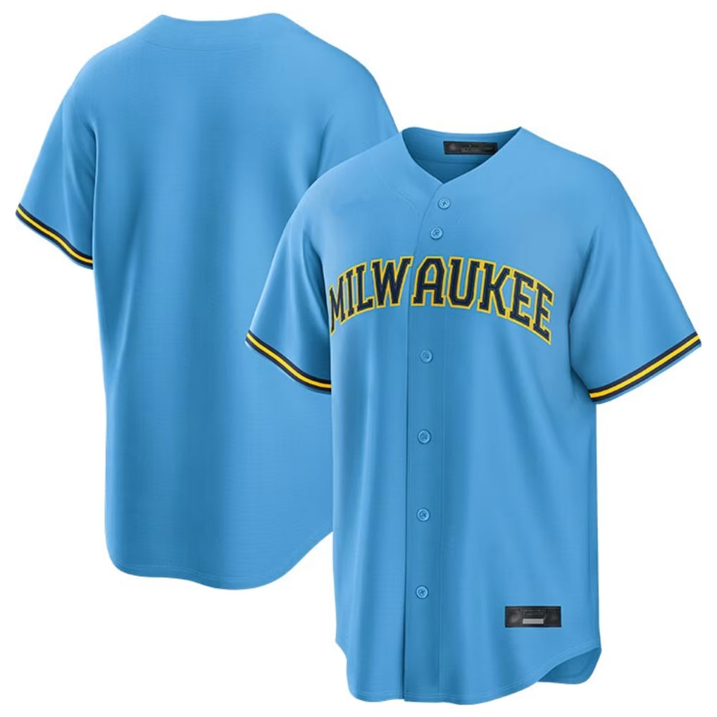 Johmsee M.Brewers Blank Player Light Blue Road Stadium Game Stitched Jerseys