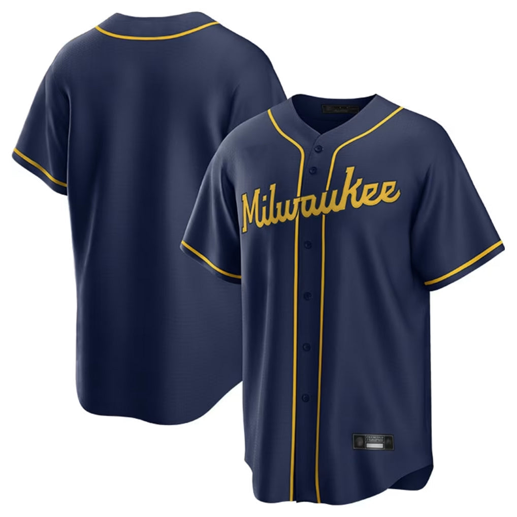 Johmsee M.Brewers Blank Player Navy Home Game Stitched Jerseys