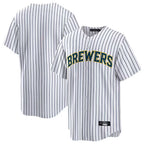 Johmsee M.Brewers Blank Player White Stripes Home Game Stitched Jerseys