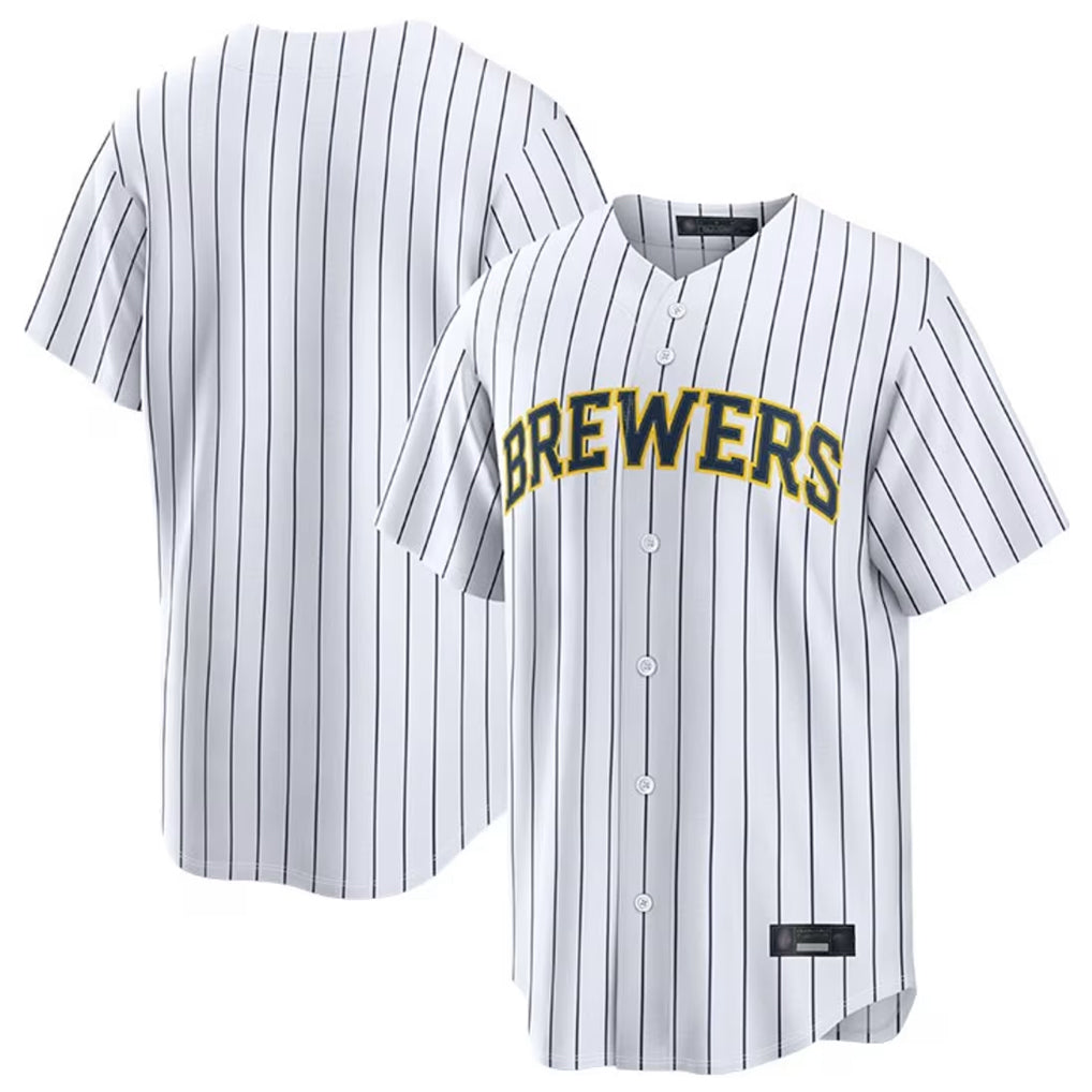 Johmsee M.Brewers Blank Player White Stripes Home Limited Stitched Jerseys