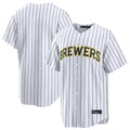 Johmsee M.Brewers Blank Player White Stripes Home Limited Stitched Jerseys