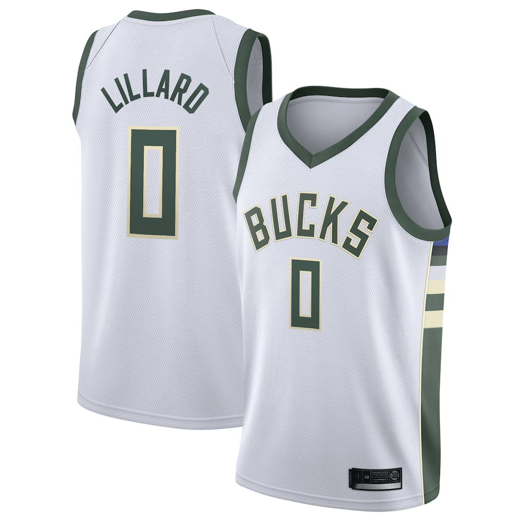 Johmsee M.Bucks #0 Damian Lillard White Swingman Player Jerseys - Association Edition