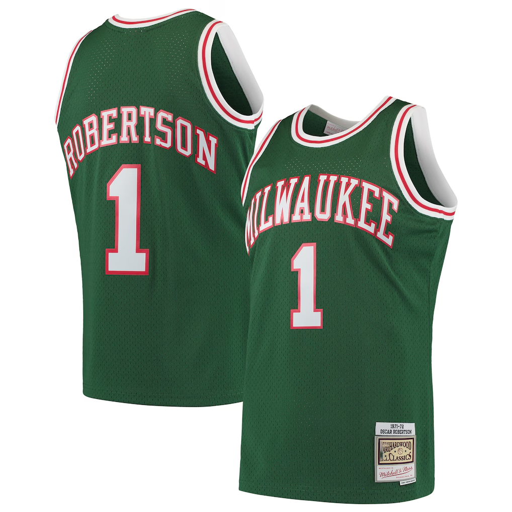 Johmsee M.Bucks #1 Oscar Robertson Mitchell & Ness Green 197172 Hardwood Classics Swingman Jerseys