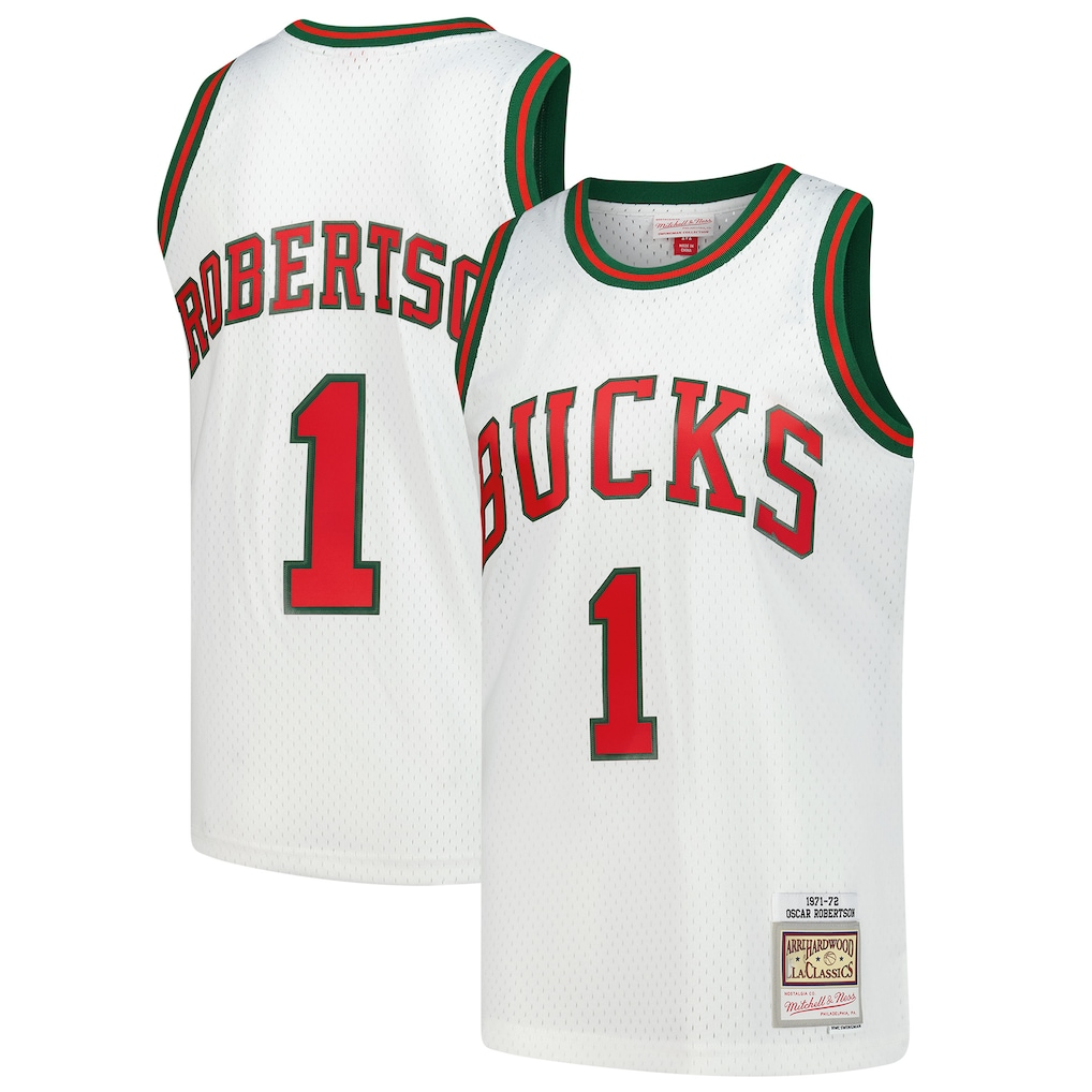 Johmsee M.Bucks #1 Oscar Robertson Mitchell & Ness White Hardwood Classics Swingman Jerseys