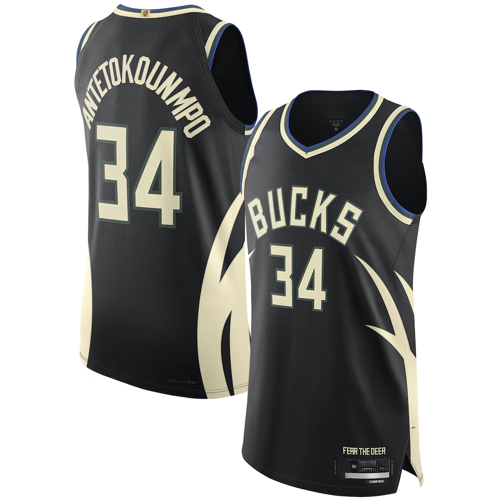 Johmsee M.Bucks #34 Giannis Antetokounmpo Black Authentic Player Jerseys - Statement Edition