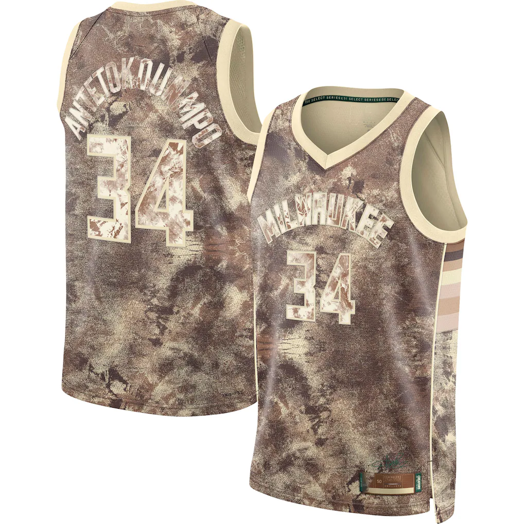 Johmsee M.Bucks #34 Giannis Antetokounmpo Brown Select Series Swingman Jerseys