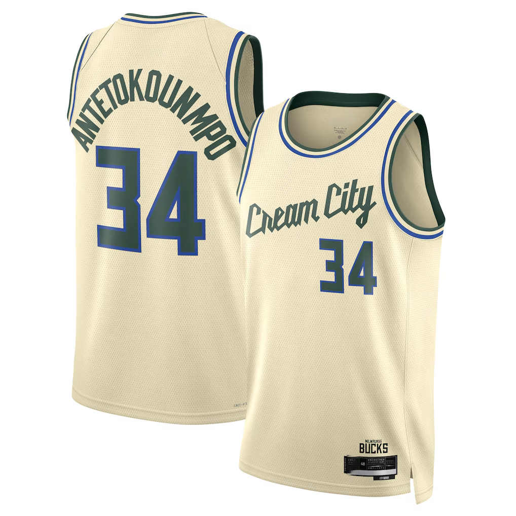 Johmsee M.Bucks #34 Giannis Antetokounmpo Cream 2025-26 Swingman Jerseys - City Edition