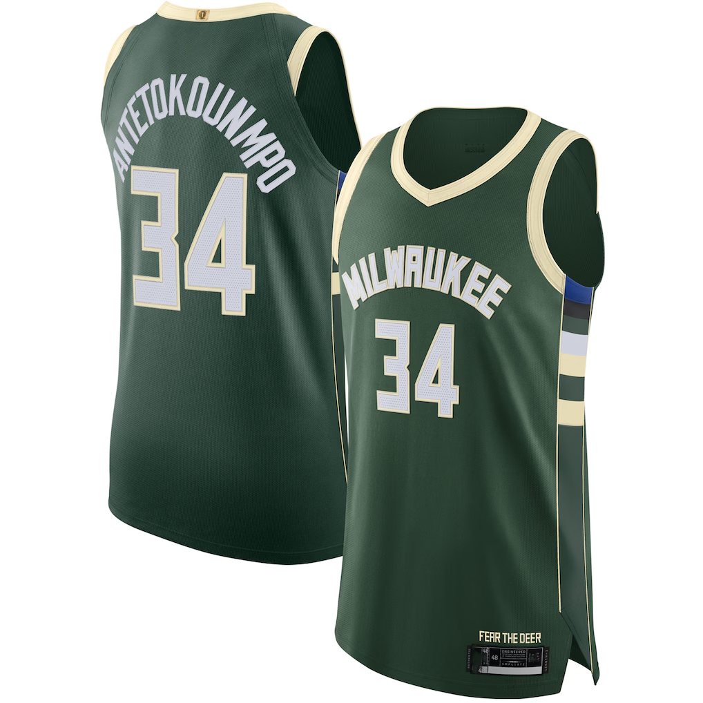 Johmsee M.Bucks #34 Giannis Antetokounmpo Hunter Green Authentic Jerseys - Icon Edition