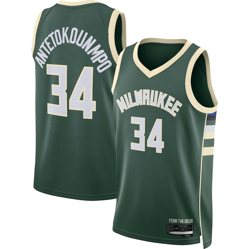 Johmsee M.Bucks #34 Giannis Antetokounmpo Hunter Green Swingman Jerseys - Icon Edition