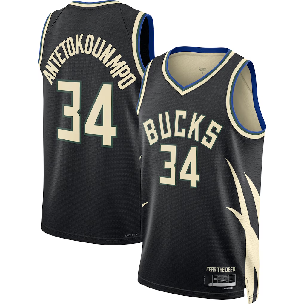 Johmsee M.Bucks #34 Giannis Antetokounmpo Jordan Brand Black Swingman Jerseys - Statement Edition