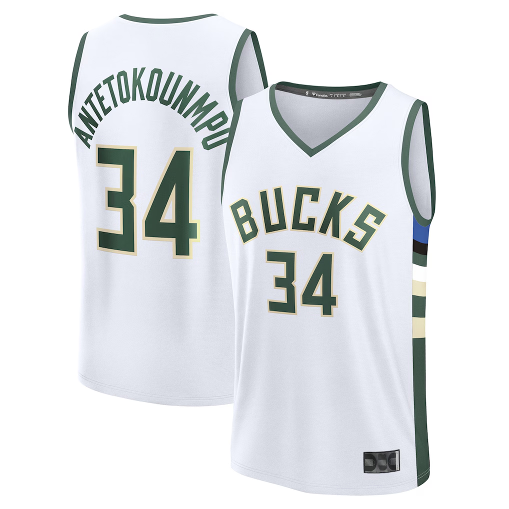 Johmsee M.Bucks #34 Giannis Antetokounmpo White Fast Break Replica Player Jerseys - Association Edition