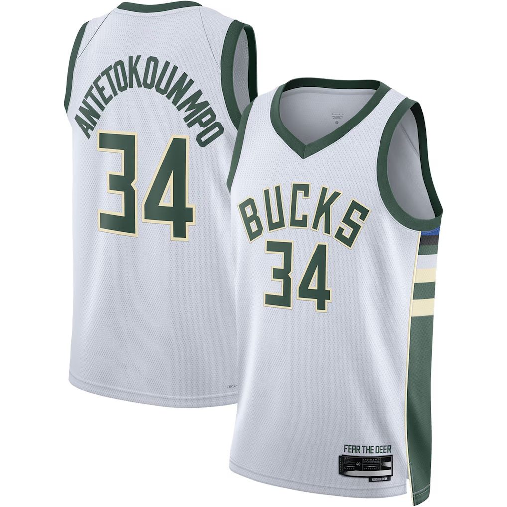 Johmsee M.Bucks #34 Giannis Antetokounmpo White Swingman Jerseys - Association Edition