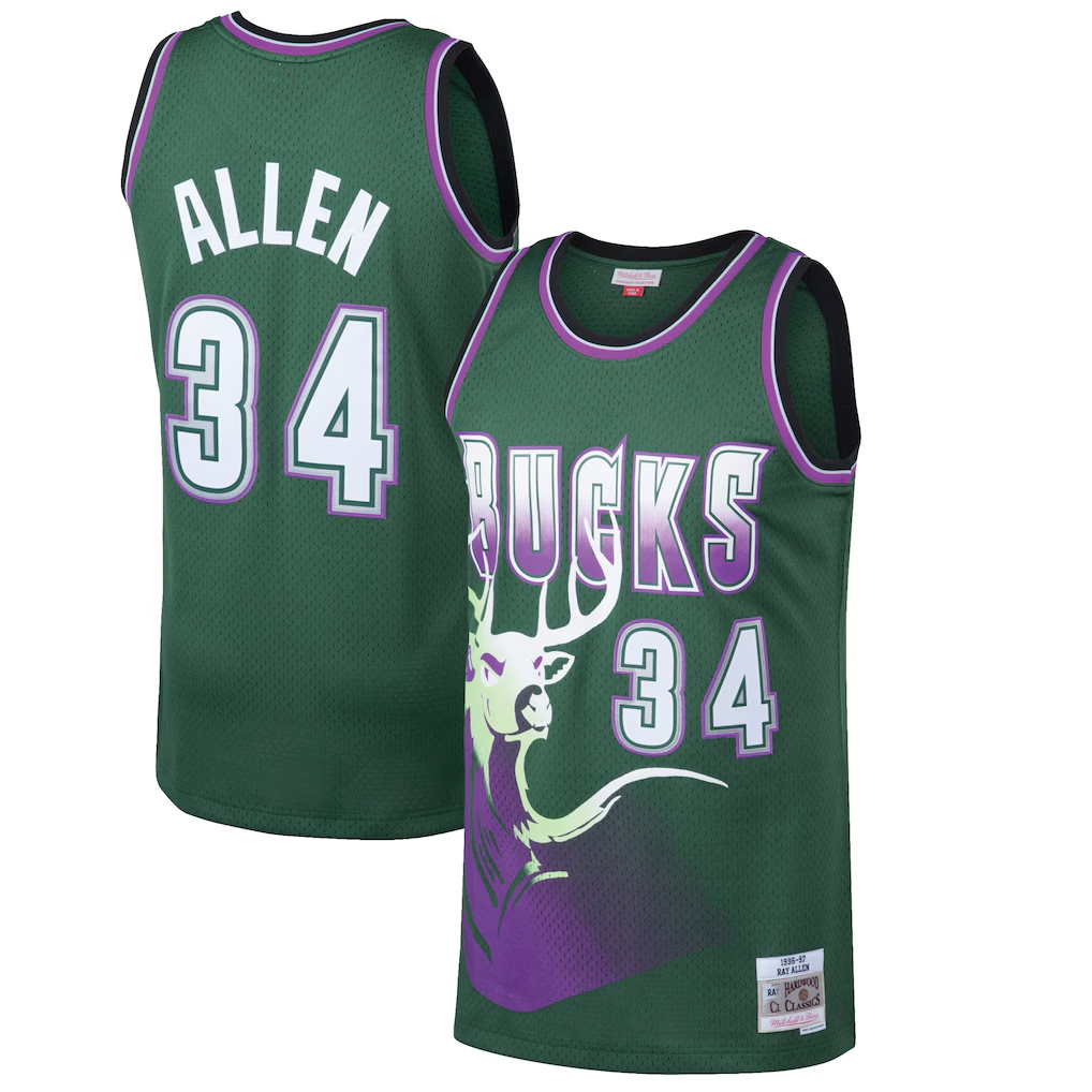 Johmsee M.Bucks #34 Ray Allen Mitchell & Ness Kelly Green 199697 Hardwood Classics Swingman Jerseys