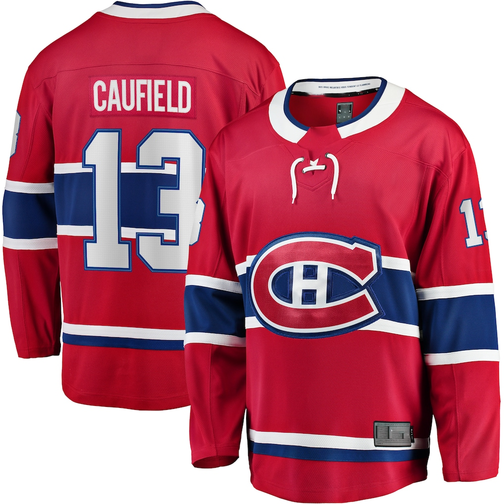 Johmsee M.Canadiens #13 Cole Caufield Red Home Premier Breakaway Player Jerseys