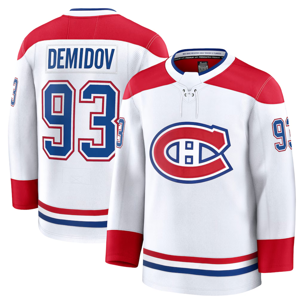 Johmsee M.Canadiens #93 Ivan Demidov White Away Premium Jerseys