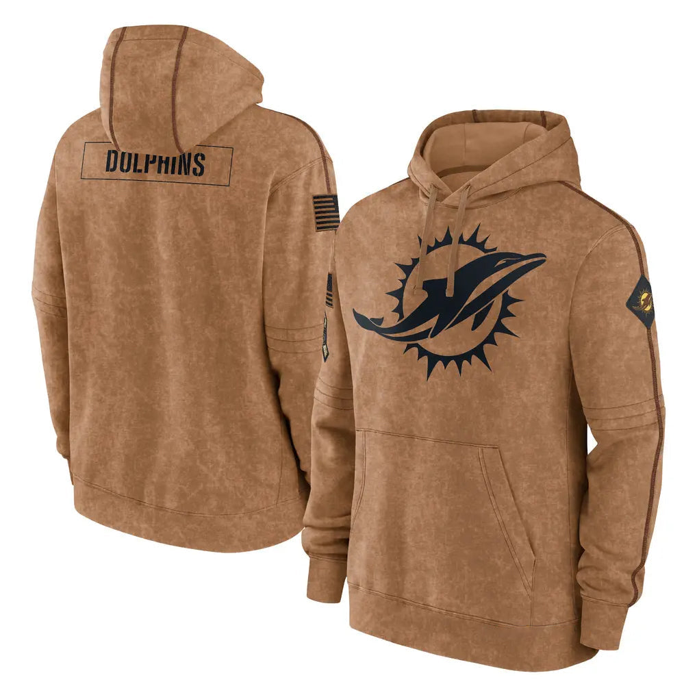 Johmsee M.Dolphins Brown Salute to Service Hoodies Limited Game Blank Player Stitched Jerseys