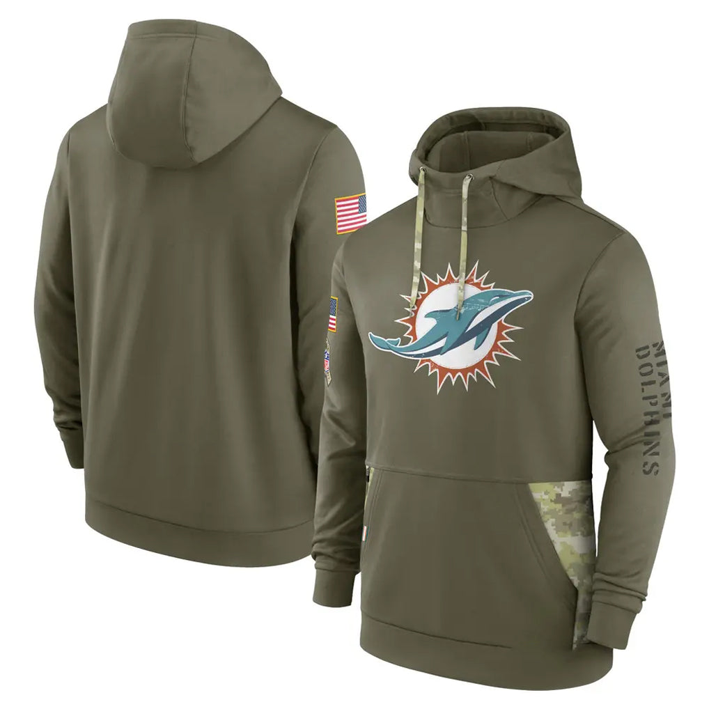 Johmsee M.Dolphins Olive Salute to Service Pullover Hoodies Home Game Blank Player Stitched Jerseys