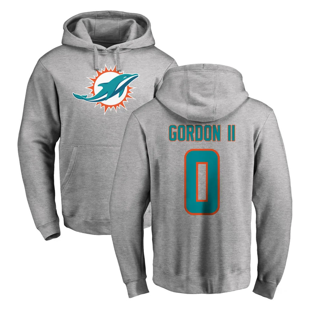 Johmsee M.Dolphins #0 Ollie Gordon II Player Gray LOGO Pullover Hoodies Limited Stitched Jerseys