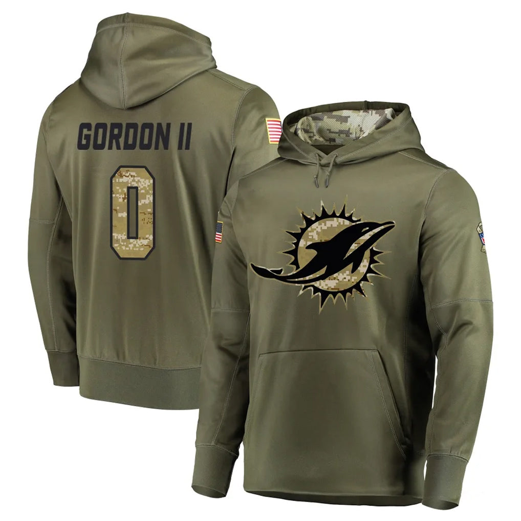 Johmsee M.Dolphins #0 Ollie Gordon II Player Olive Salute to Service Pullover Hoodies Home Game Stitched Jerseys