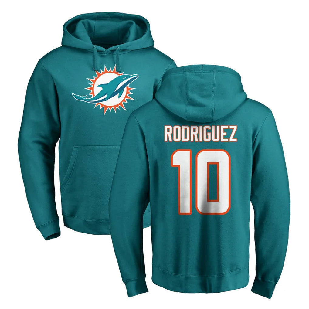 Johmsee M.Dolphins #10 Jacob Rodriguez Player Aqua LOGO Pullover Hoodies Limited Stitched Jerseys