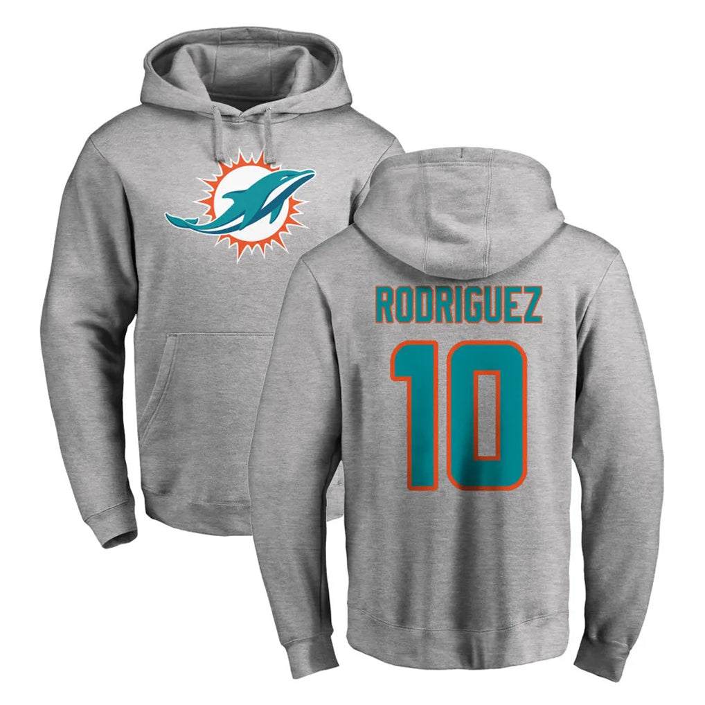 Johmsee M.Dolphins #10 Jacob Rodriguez Player Gray LOGO Pullover Hoodies Limited Stitched Jerseys