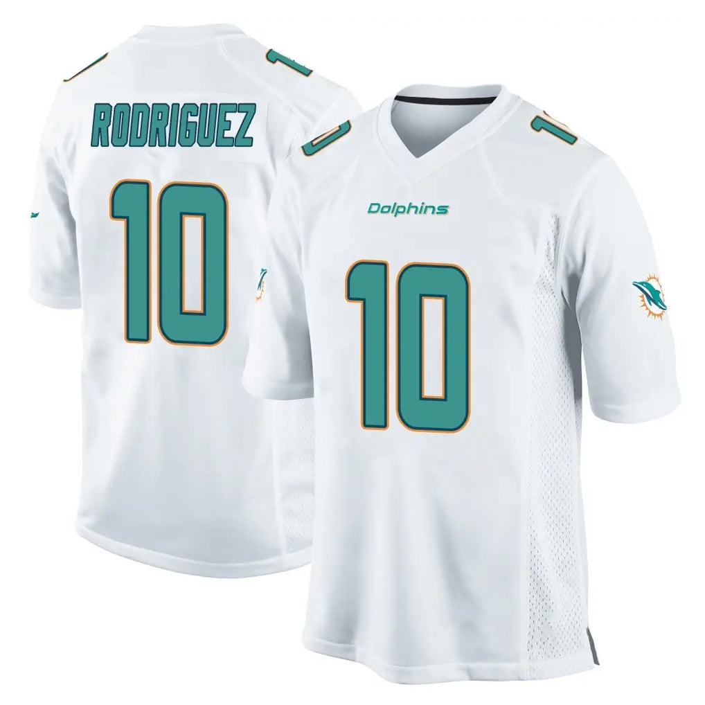 Johmsee M.Dolphins #10 Jacob Rodriguez Player White Home Game Stitched Jerseys