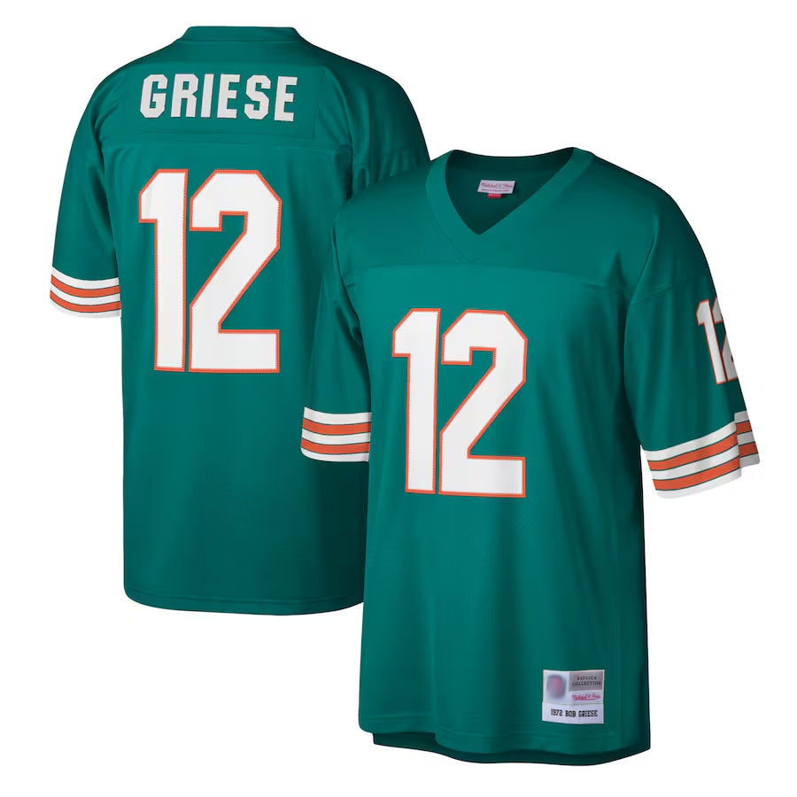 Johmsee M.Dolphins #12 Bob Griese Player Mitchell & Ness Aqua Legacy Replica Stitched Jerseys