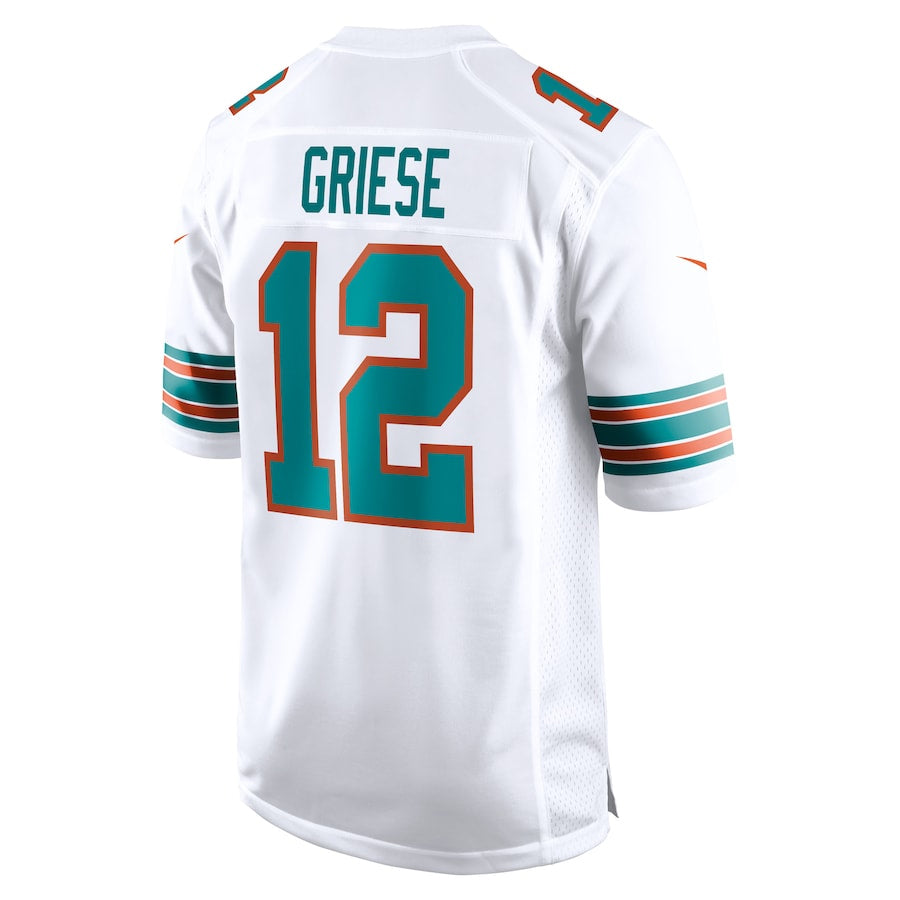 Johmsee M.Dolphins #12 Bob Griese Player White Home Game Stitched Jerseys