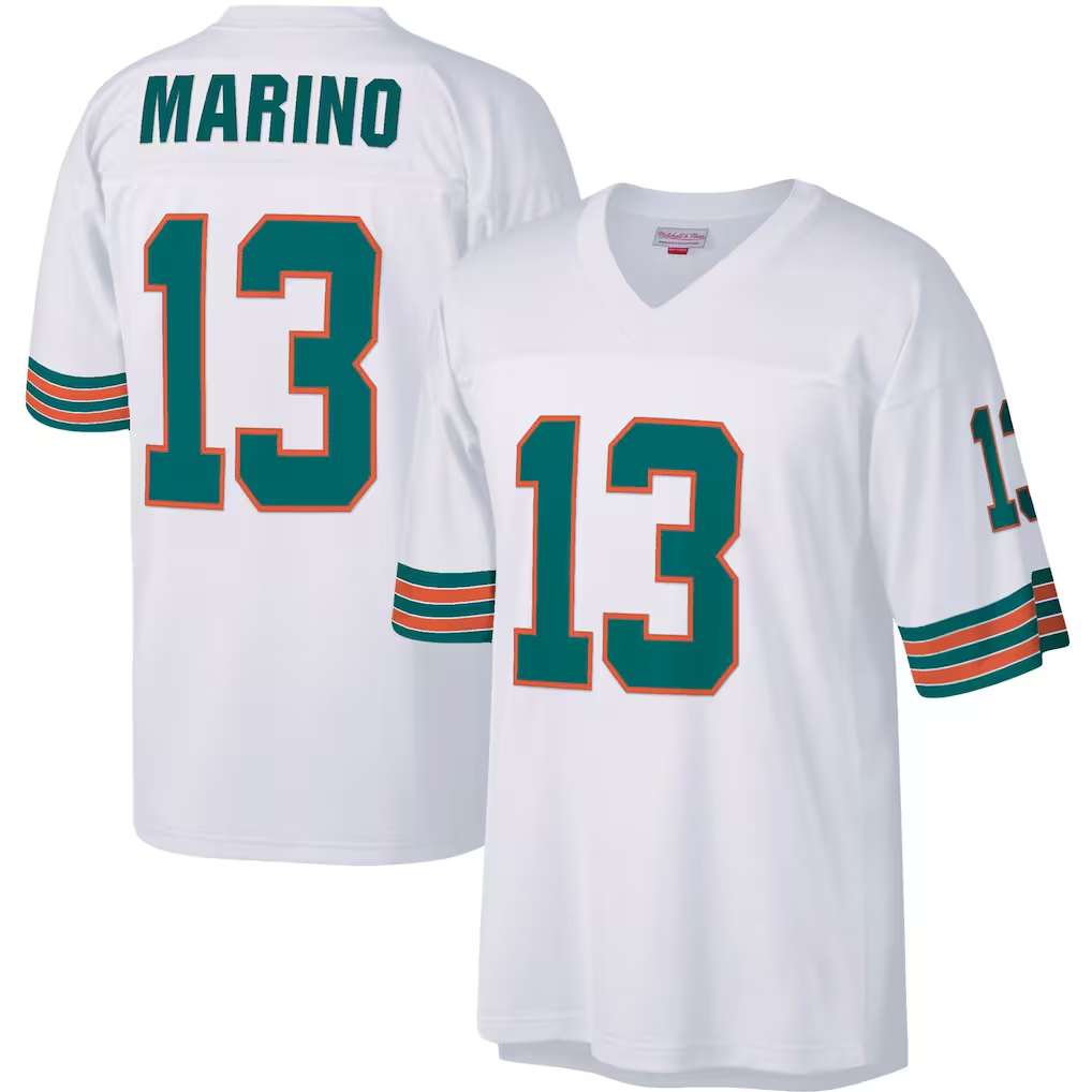 Johmsee M.Dolphins #13 Dan Marino Mitchell & Ness White Big & Tall 1984 Retired Player Replica Stitched Jerseys