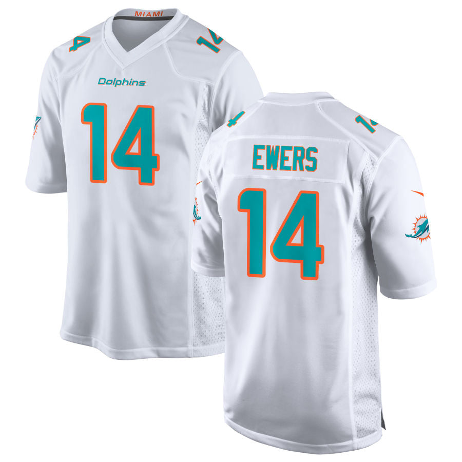 Johmsee M.Dolphins #14 Quinn Ewers Player White Home Game Stitched Jerseys