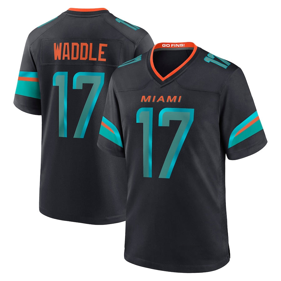 Johmsee M.Dolphins #17 Jaylen Waddle Player Blue Rivalries Collection Game Stitched Jerseys