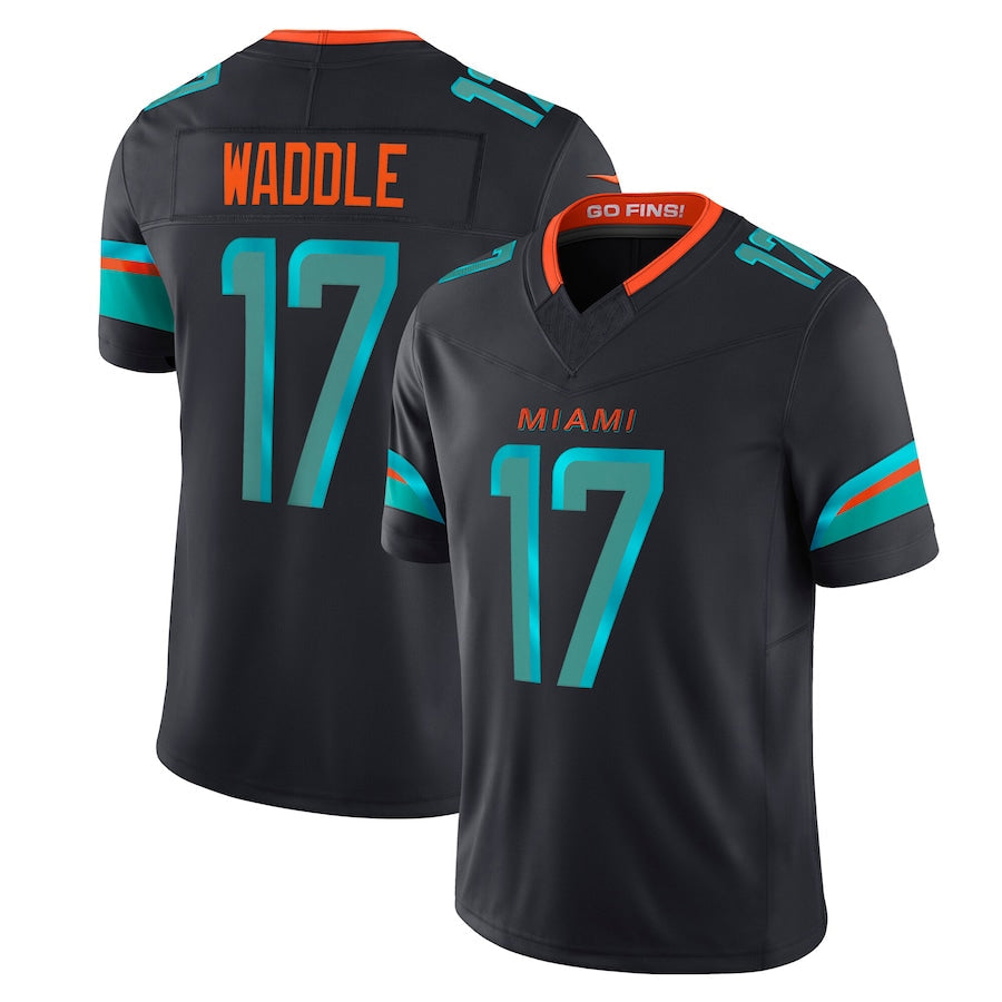 Johmsee M.Dolphins #17 Jaylen Waddle Player Blue Rivalries Collection Vapor Limited Stitched Jerseys