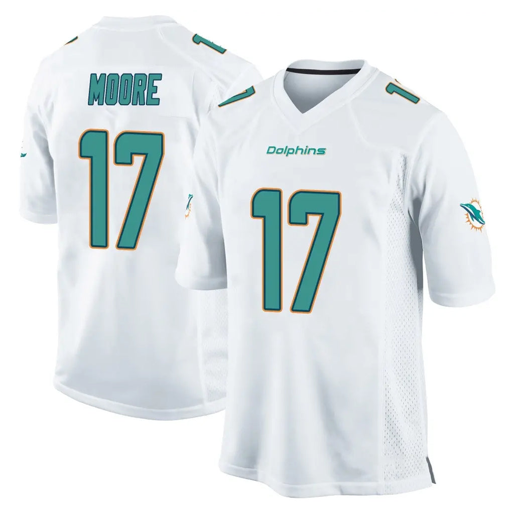 Johmsee M.Dolphins #17 Trey Moore Player White Home Game Stitched Jerseys