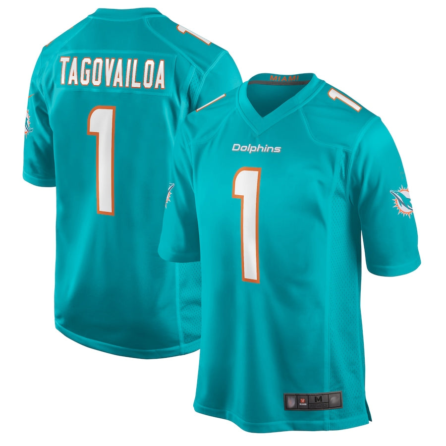 Johmsee M.Dolphins #1 Tua Tagovailoa Player Aqua Home Game Stitched Jerseys